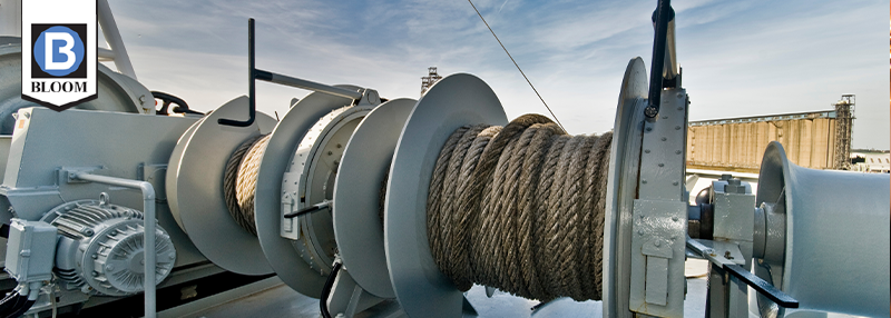 Up close of a large heavy duty electric winch